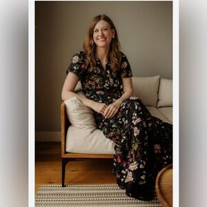 Anthropologie The Somerset Maxi Dress Tiered Smocked Floral Black Motif XS